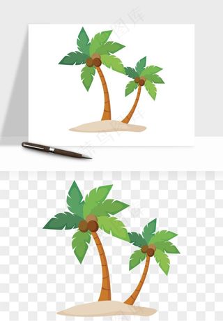 卡通沙滩椰子树png免抠