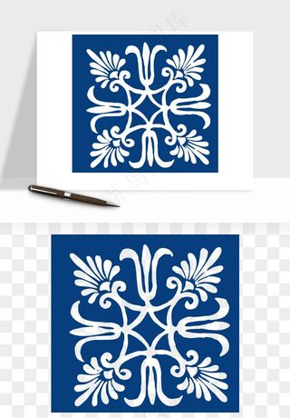 青花瓷花纹花卉图案png免抠