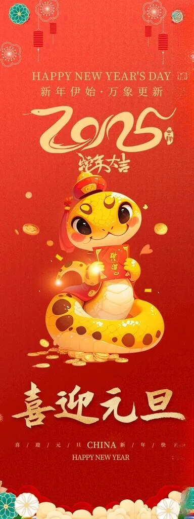 2025年蛇年元旦海报蛇年主题蛇年展架