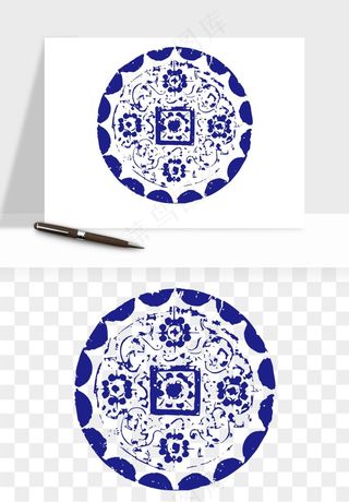 青花瓷花纹花卉图案png免抠