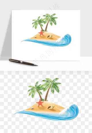 卡通沙滩椰子树png免抠