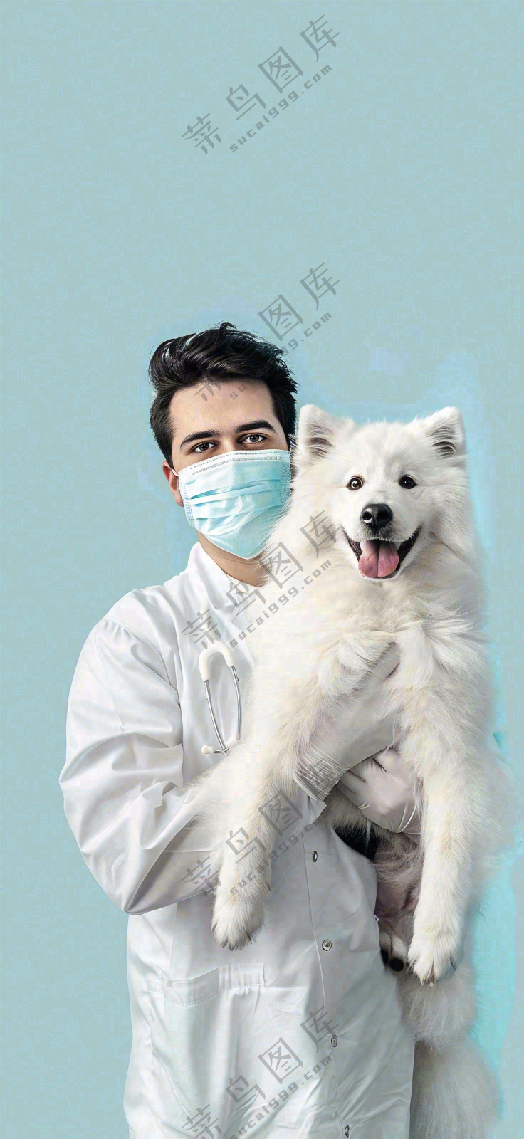 萌宠宠物医院医生抱着狗狗摄影图背景