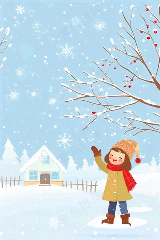 冬天白雪覆盖寒冷唯美雪景小寒插画背景