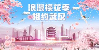 浪漫樱花季相约武汉标志建筑背景板