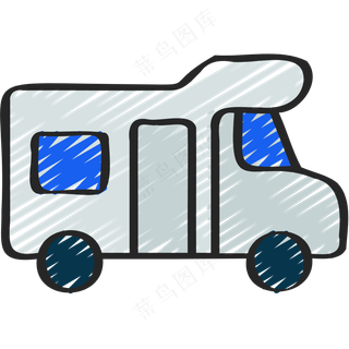 房车 铅笔手绘图标 icon
