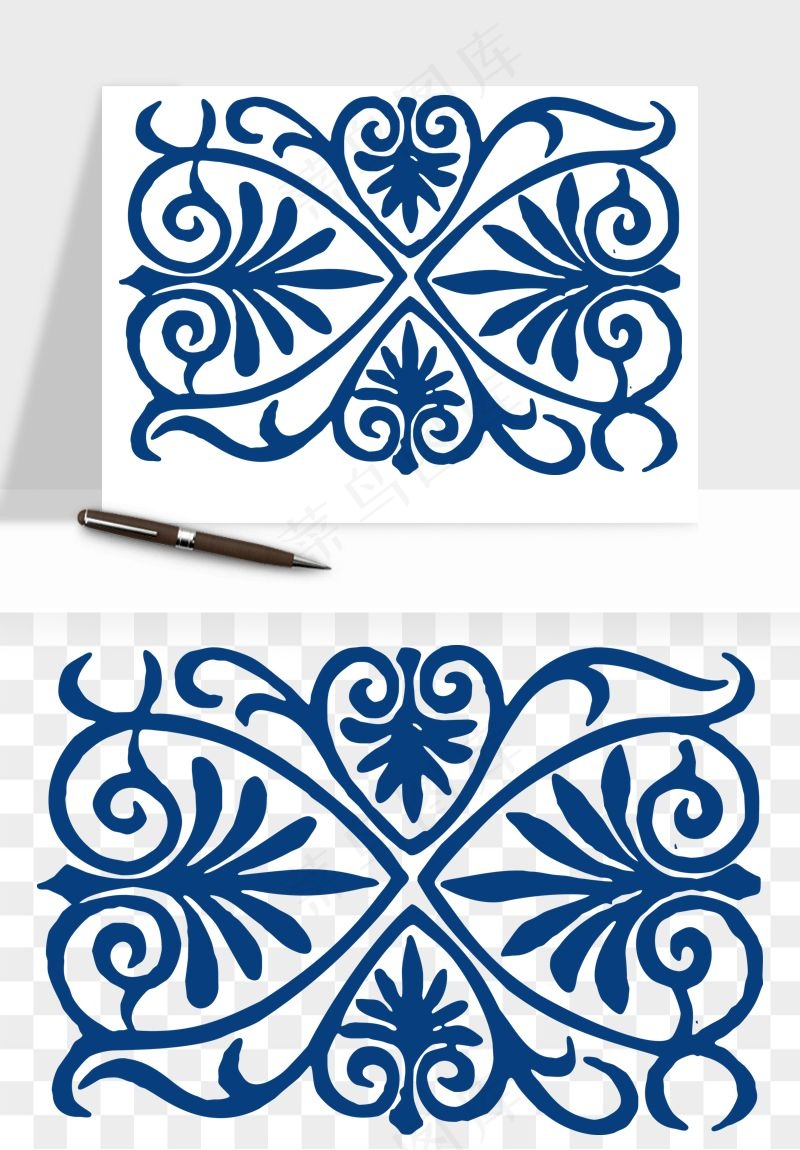 青花瓷花纹花卉图案png免抠