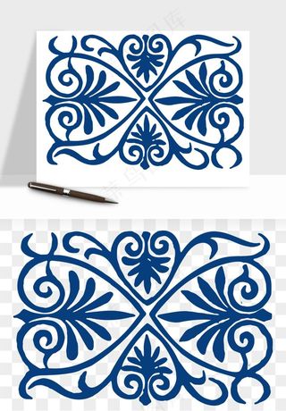 青花瓷花纹花卉图案png免抠