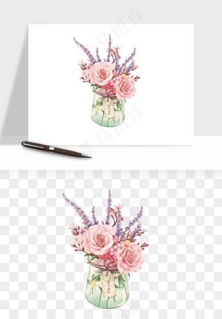 手绘花瓶花艺png免抠