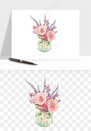 手绘花瓶花艺png免抠