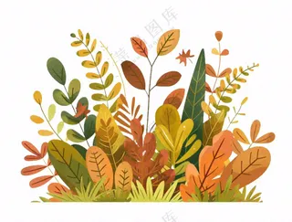 秋天黄色草丛灌木丛树叶卡通插画免抠