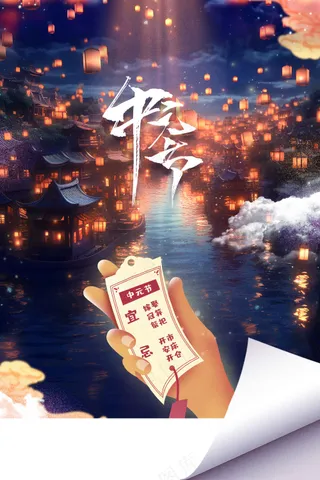 复古传统中元节节日活动海报