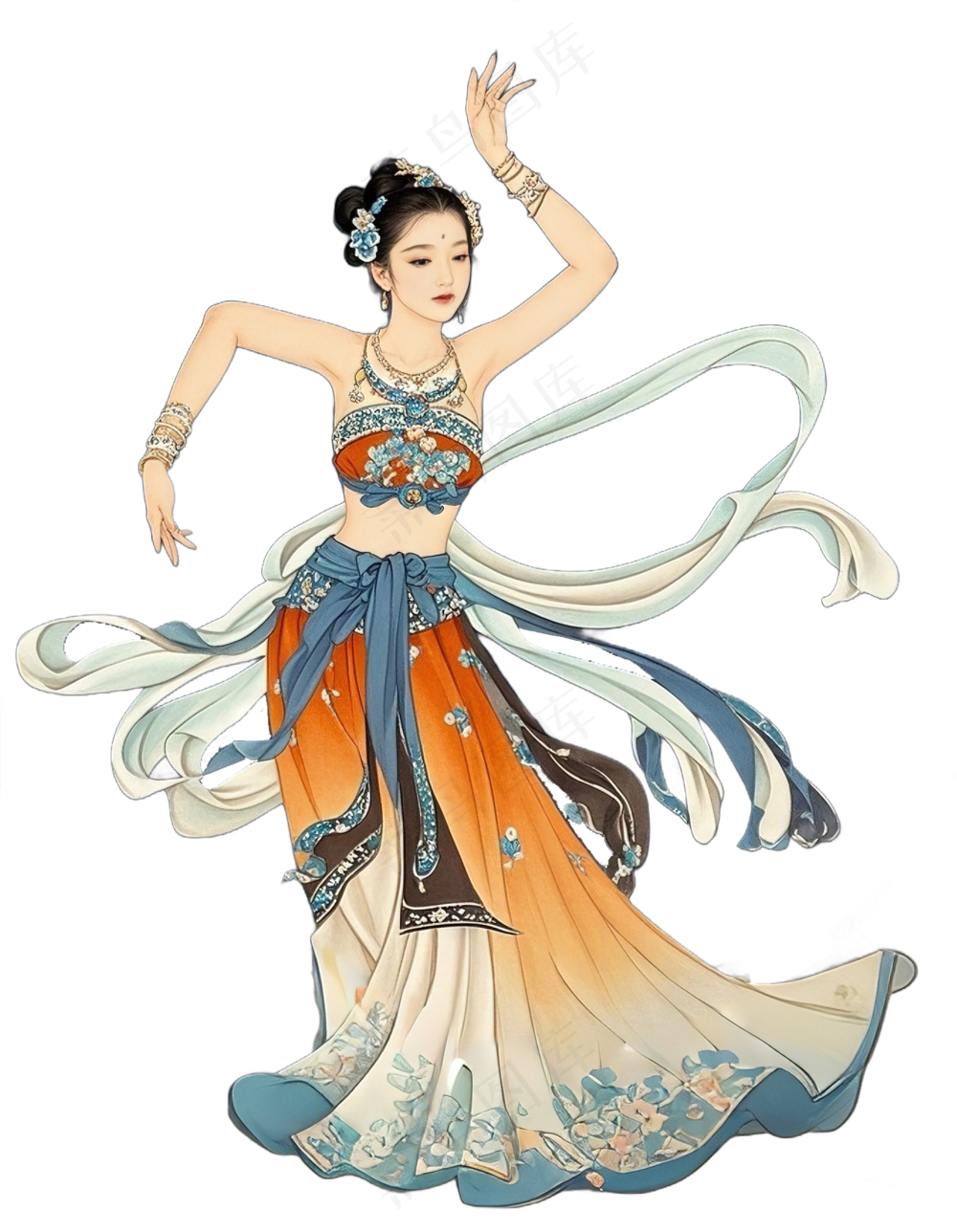 免抠中国风古风工笔画动感舞蹈人物