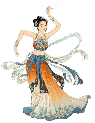 免抠中国风古风工笔画动感舞蹈人物