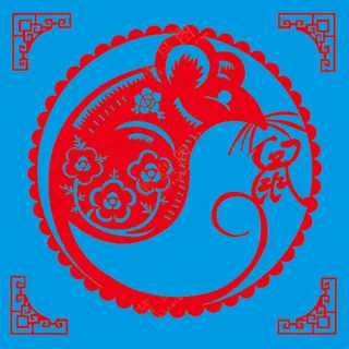 红色圆形老鼠剪纸