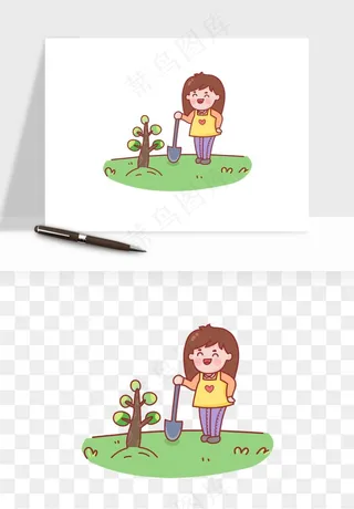 手绘植树节挖土人物png免抠