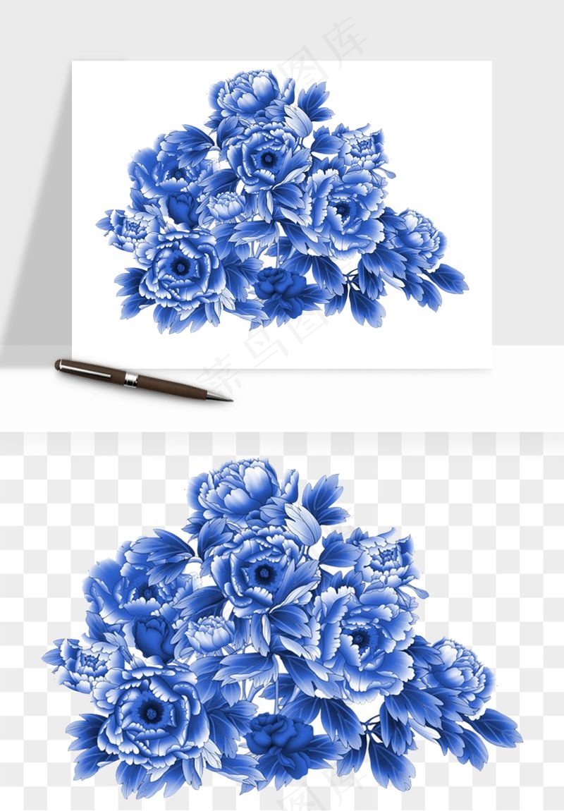 青花瓷花纹花卉图案png免抠