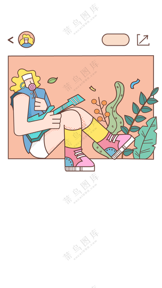 扁平唱歌弹唱人物矢量插画