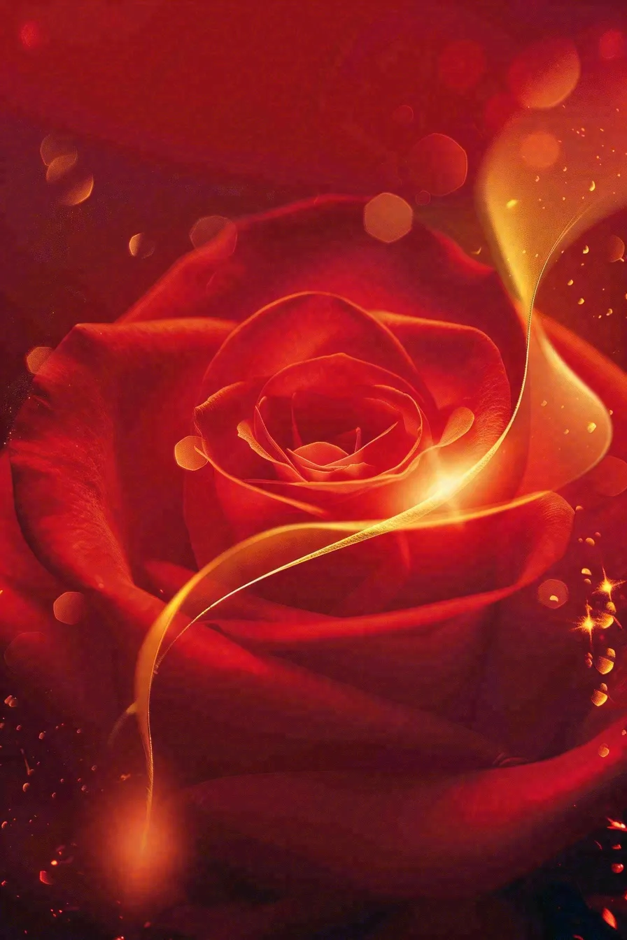 红色玫瑰花鲜花光线插画背景