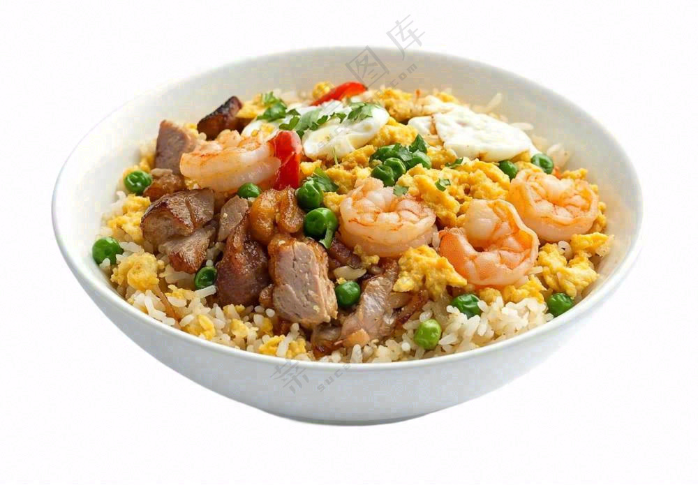 海鲜蘑菇炒饭食物摄影图免抠