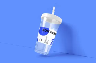 蓝色透明杯子吸管奶茶杯塑料杯样机-01