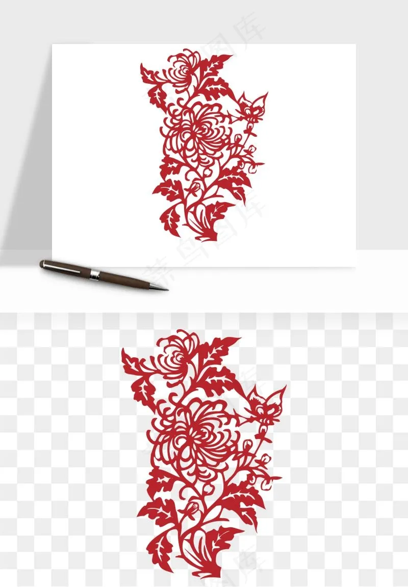 传统剪纸植物花卉png免抠