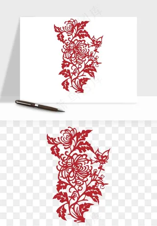 传统剪纸植物花卉png免抠