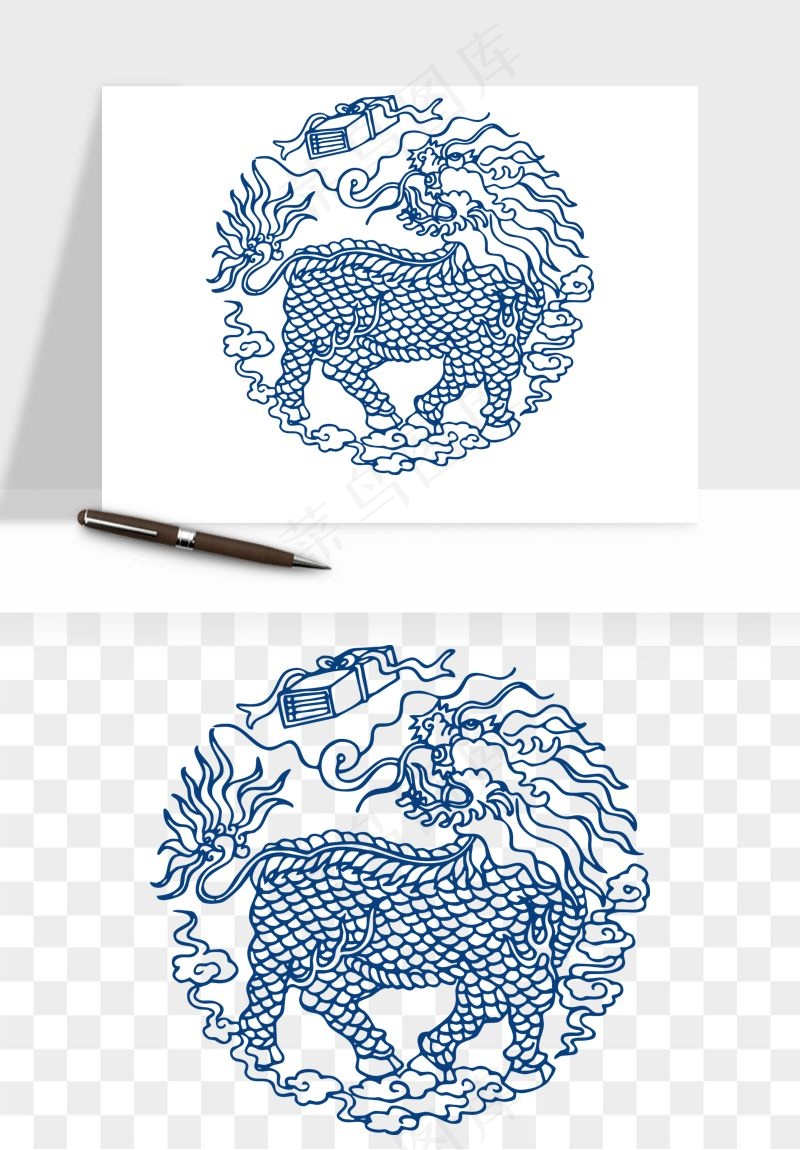 青花瓷花纹花卉图案png免抠