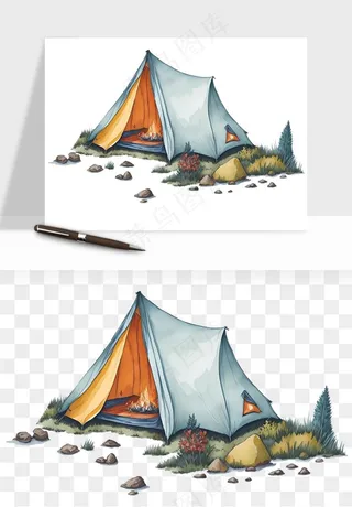 帐篷露营篝火png免抠