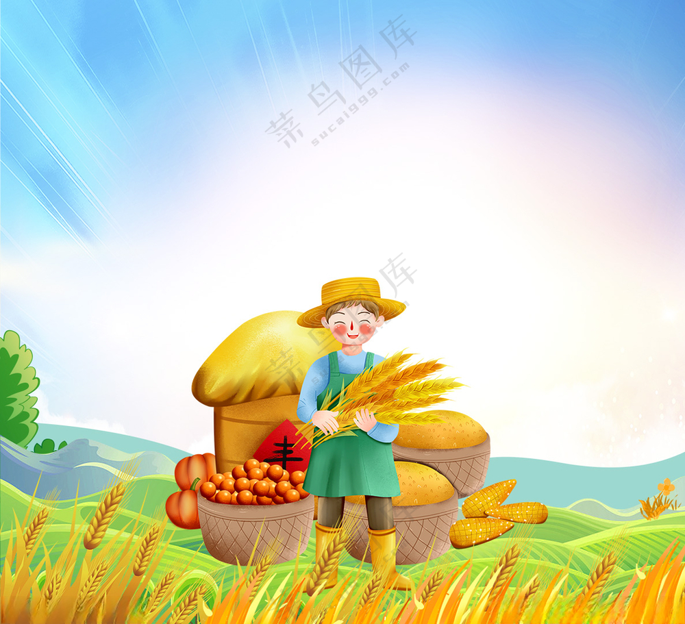 农民丰收稻谷麦田丰收季节乡村振兴