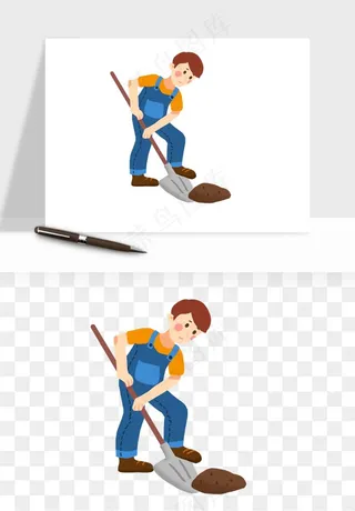 手绘植树节挖土人物png免抠
