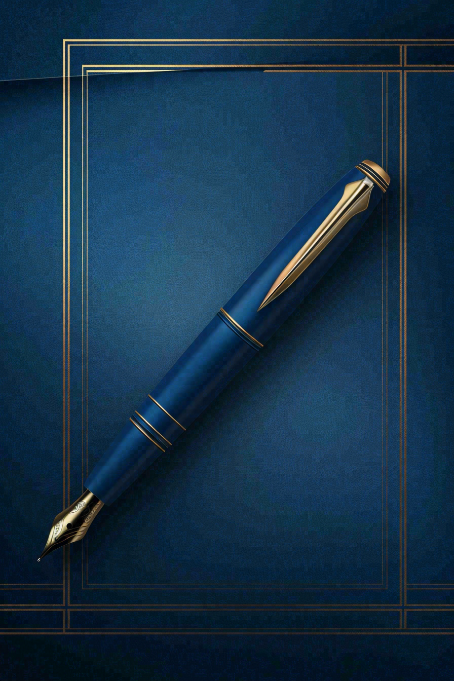 蓝色沉稳钢笔书写金色线条教师节背景