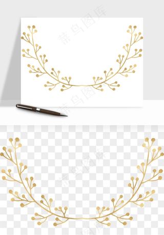 金色植物花环边框png免抠
