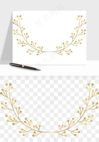 金色植物花环边框png免抠