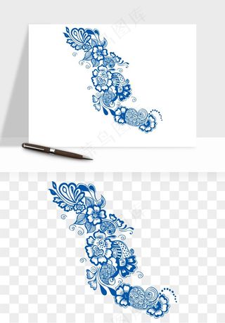 青花瓷花纹花卉图案png免抠
