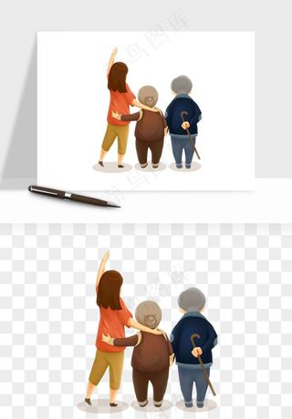 手绘老人陪伴png免抠