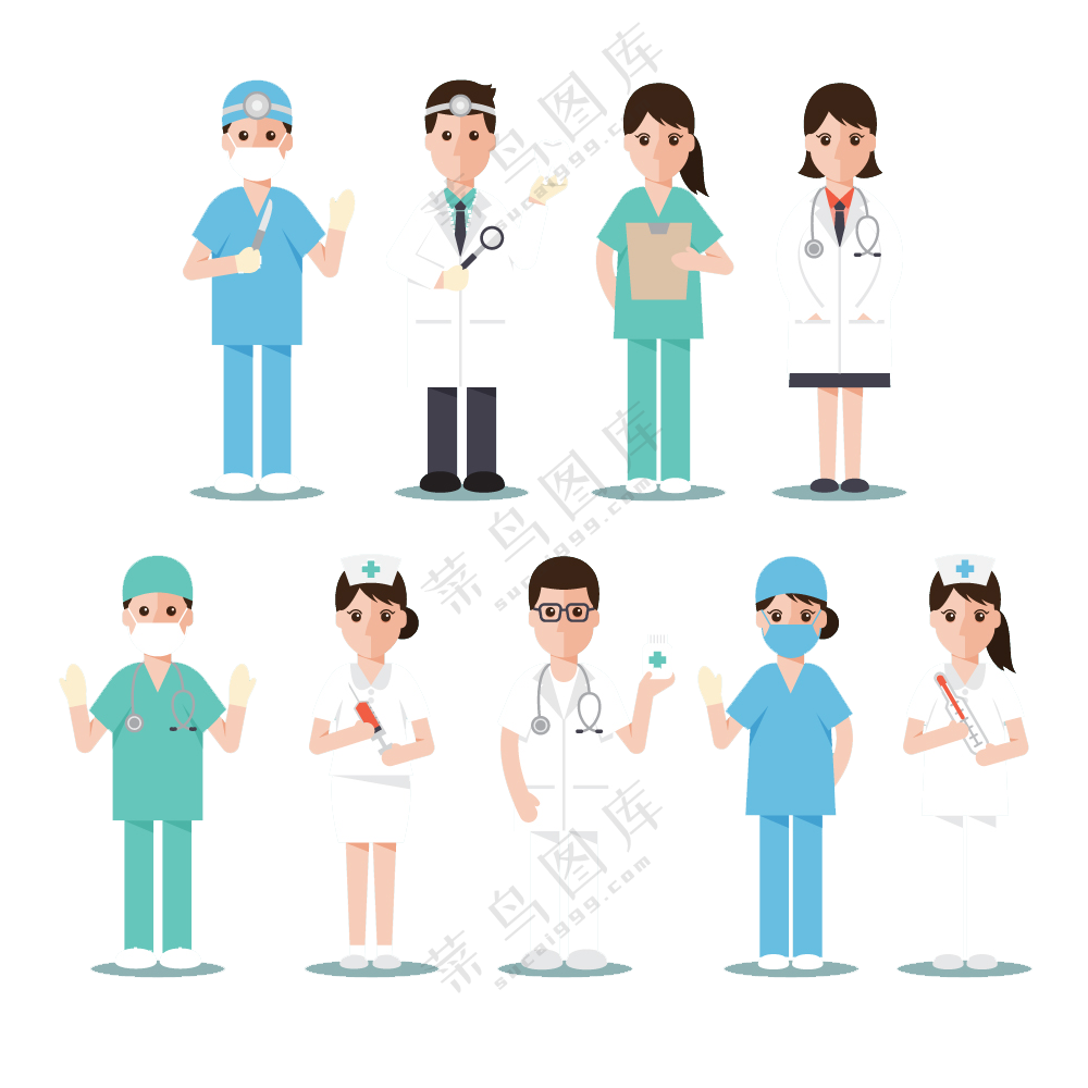不同服饰手势的医务工作者免抠图片