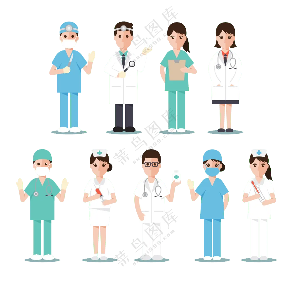 不同服饰手势的医务工作者免抠图片