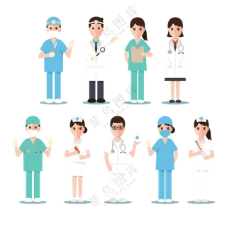 不同服饰手势的医务工作者免抠图片