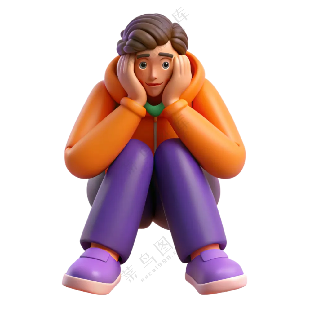 立体3D人物惊讶苦恼男孩 免扣素材 PNG 透明背