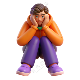 立体3D人物惊讶苦恼男孩 免扣素材 PNG 透明背