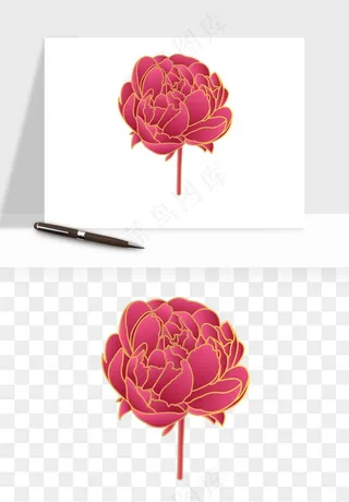 手绘国潮牡丹花花卉图案png免抠