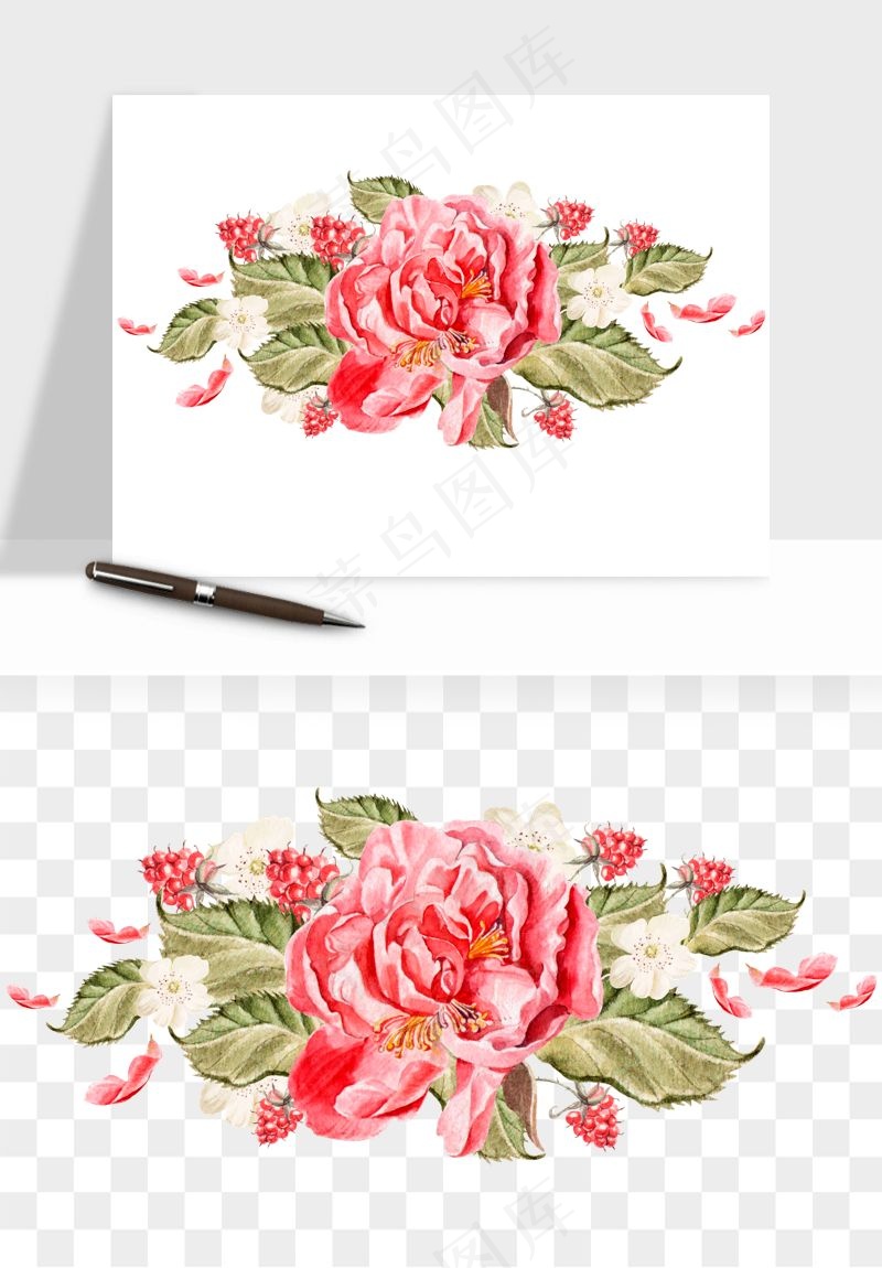 水彩复古花卉png免抠