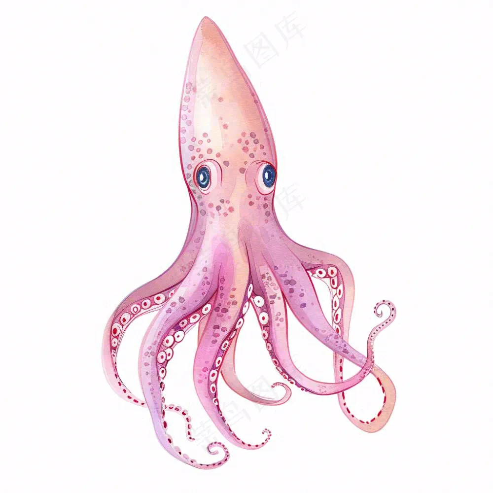 海洋动物章鱼墨鱼鱿鱼卡通插画免抠