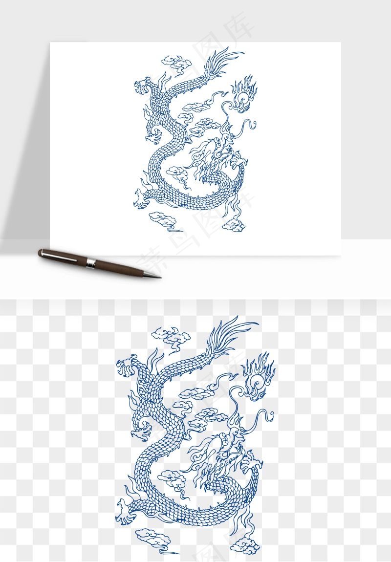 青花瓷花纹花卉图案png免抠