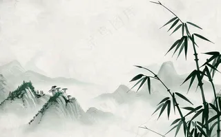 中国风插画山水画青山竹子竹叶水彩端午节清明节插画背景