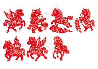 马 剪纸 飞马 新年 红色