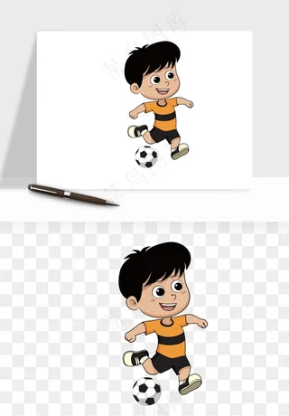 卡通踢足球男孩png免抠