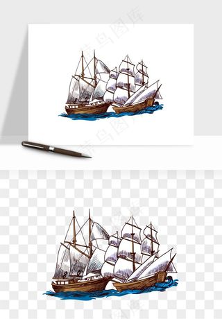 手绘航行帆船png免抠