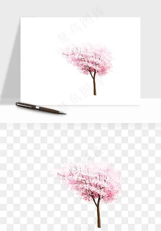 手绘樱花树png免抠