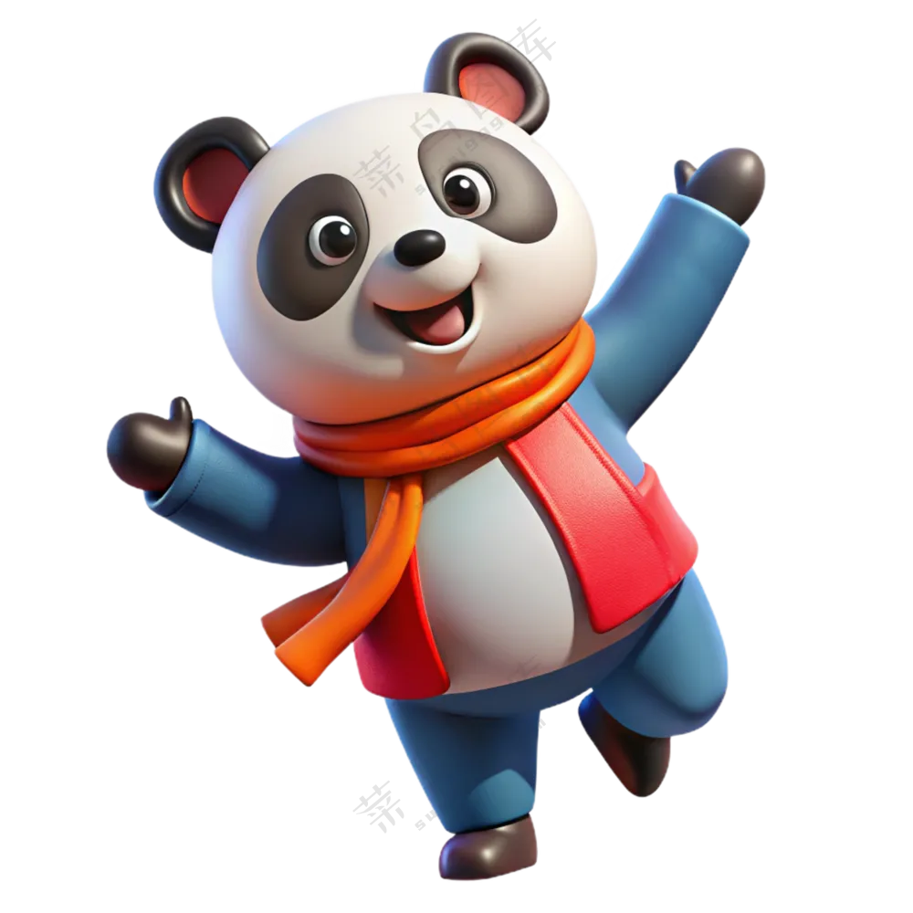 动物3D立体开心伸开双臂熊猫